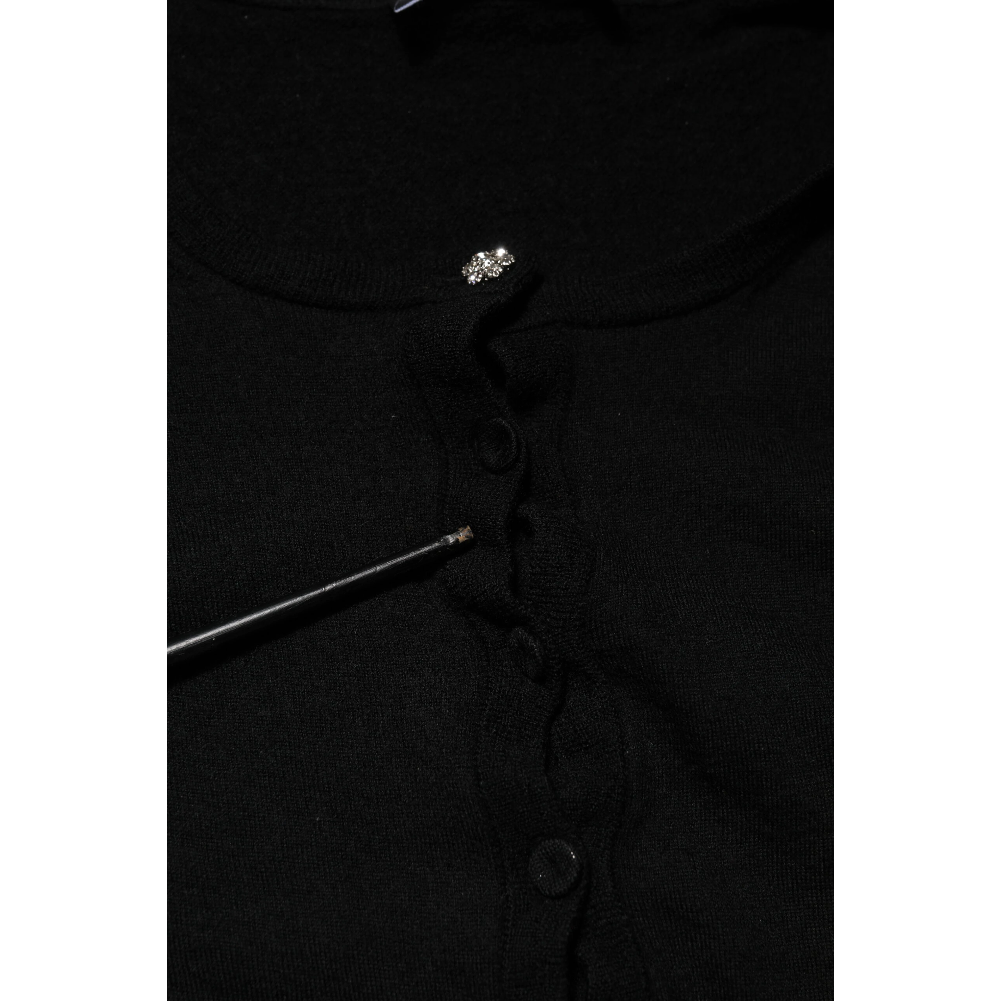 Black STAFF Round Neck Cardigan Sweater