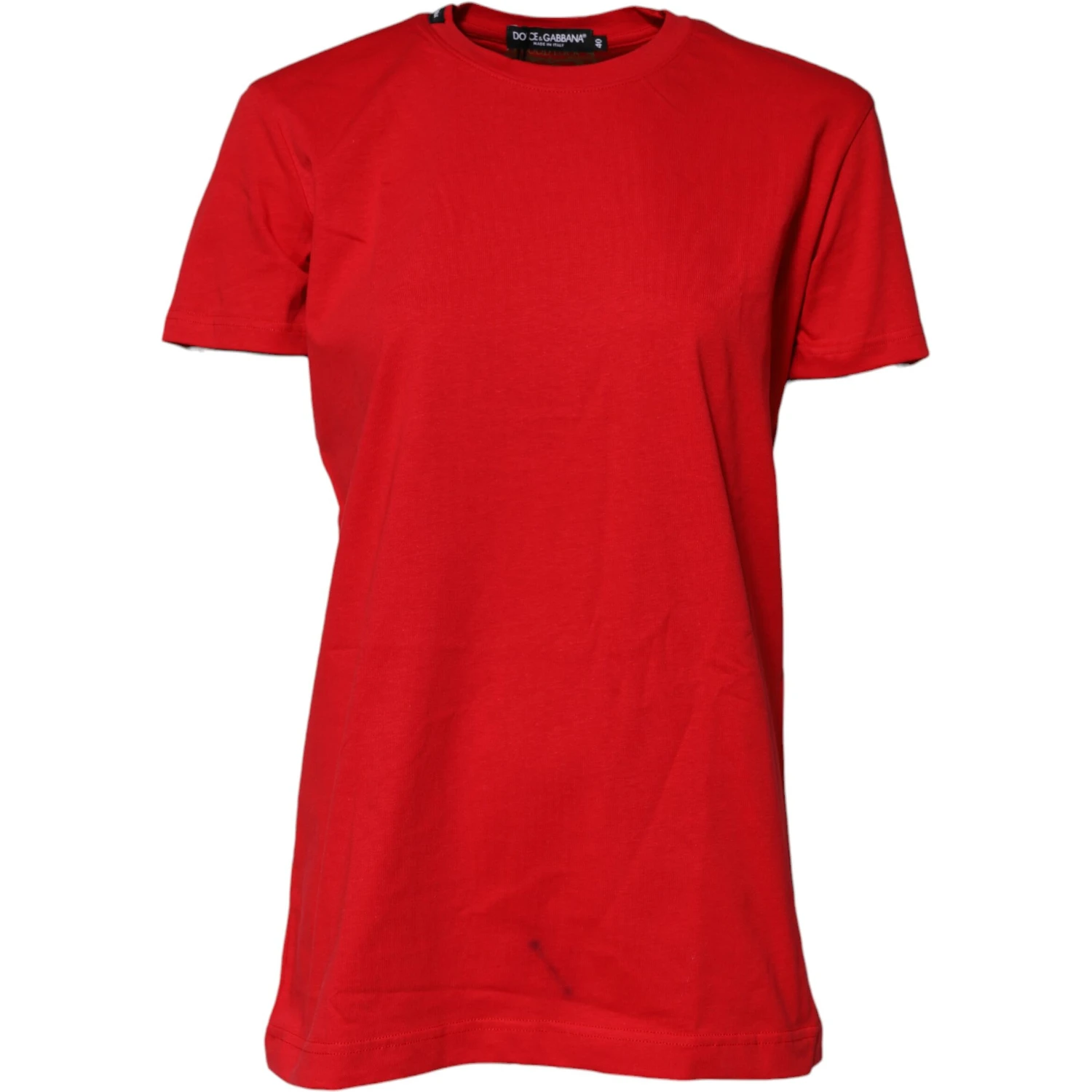 Red Cotton Short Sleeves Crew Neck Top T-shirt