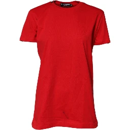 Red Cotton Short Sleeves Crew Neck Top T-shirt