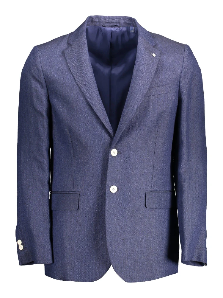 Elegant Blue Linen Classic Jacket