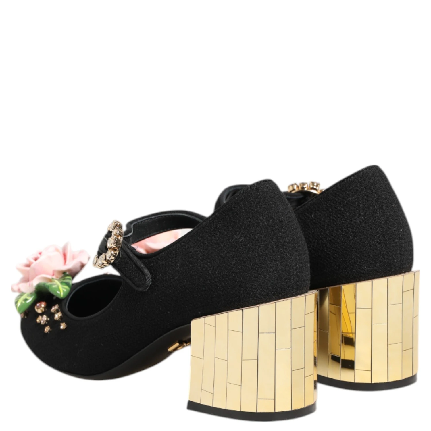 Black Flower Crystal Embellished Mary Jane Shoes