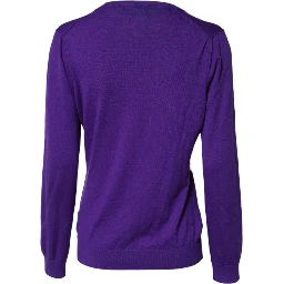 Purple Wool Knit V-neck Cardigan Sweater