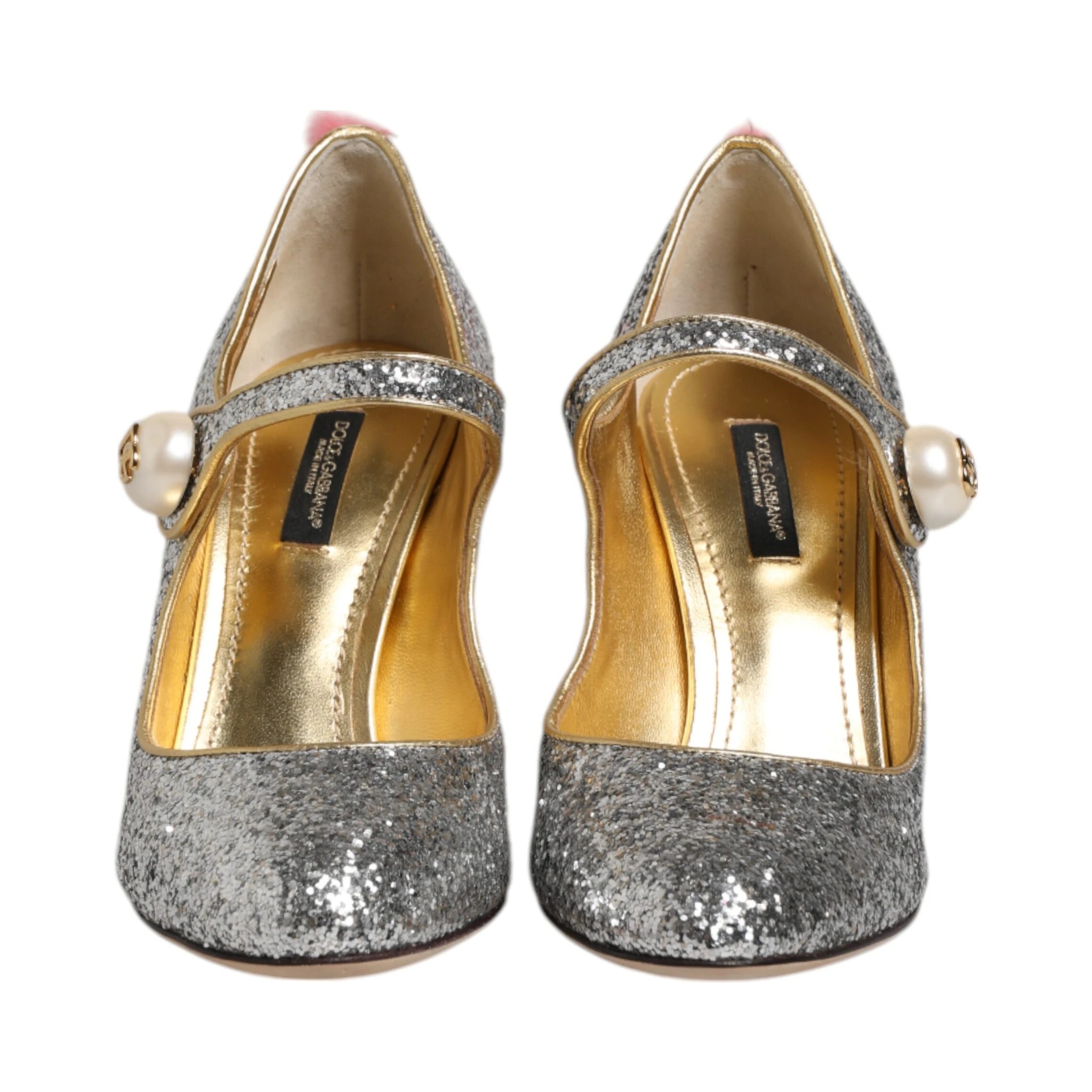 Silver Glitter Mink Fur VALLY Pumps Shoes