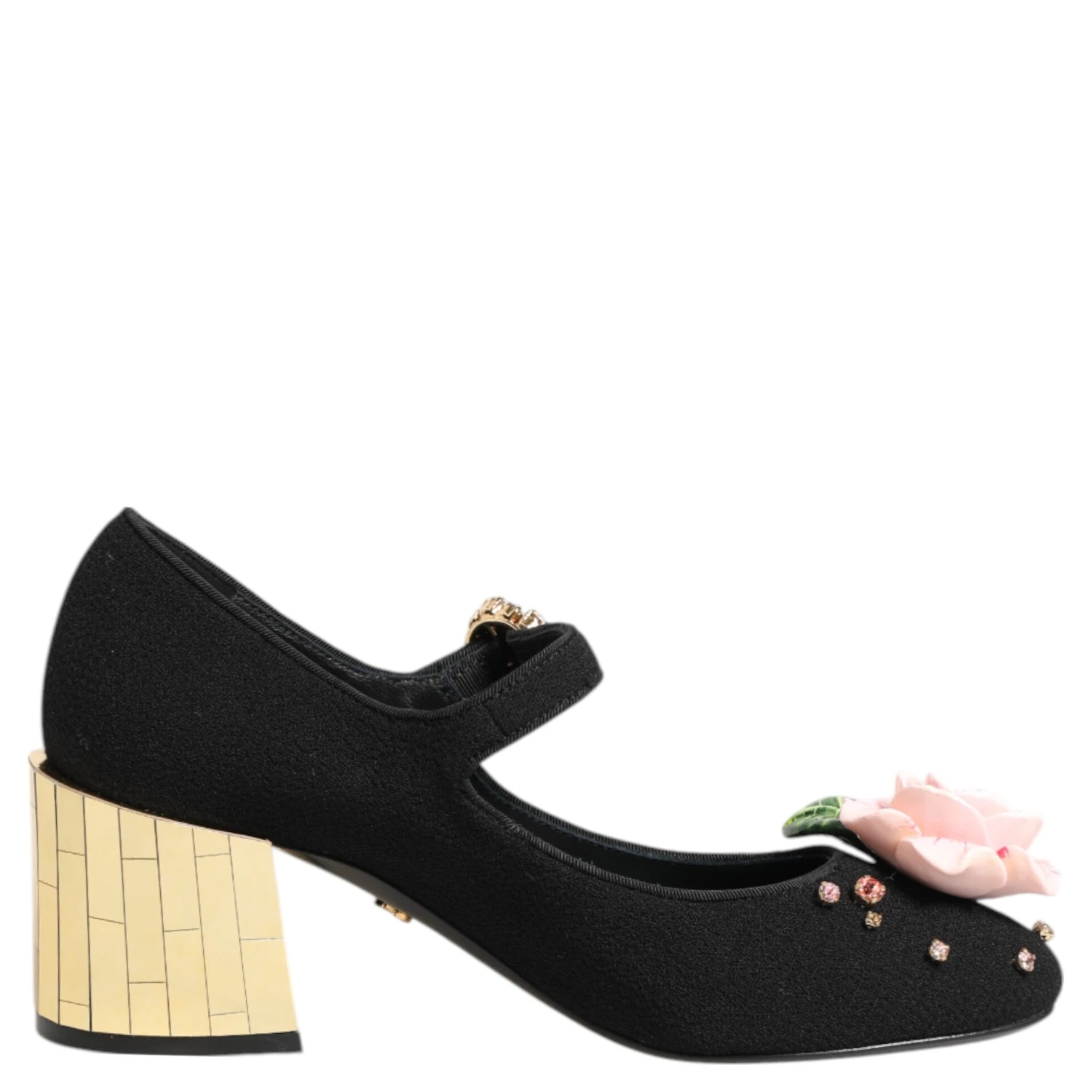 Black Flower Crystal Embellished Mary Jane Shoes