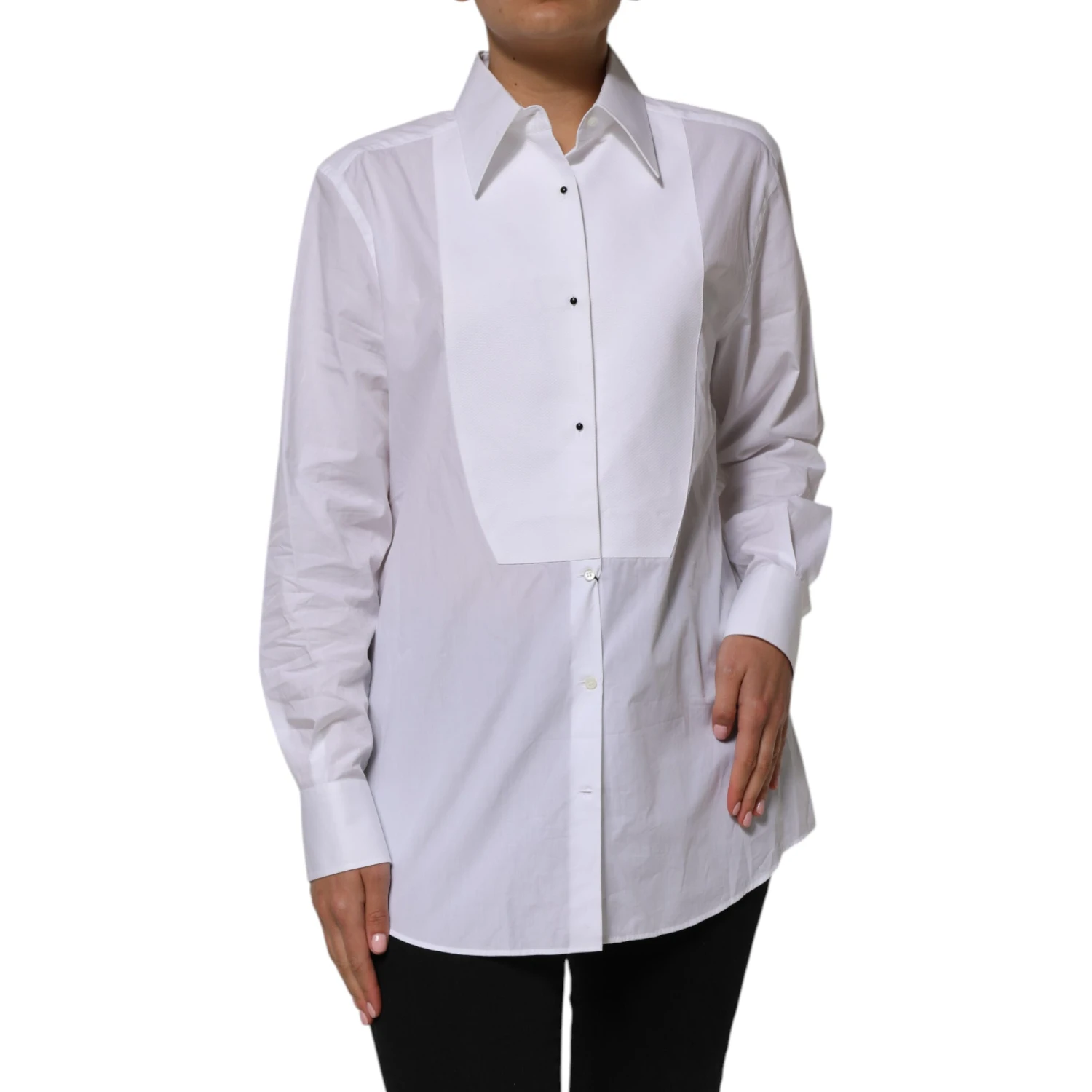 White Cotton Collared Long Sleeves Shirt Top