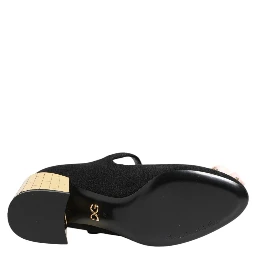Black Flower Crystal Embellished Mary Jane Shoes