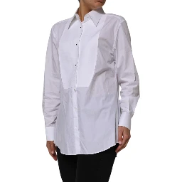White Cotton Collared Long Sleeves Shirt Top
