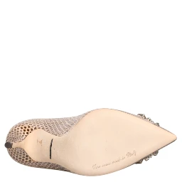 Beige Leather Crystal Embellished Pumps Shoes