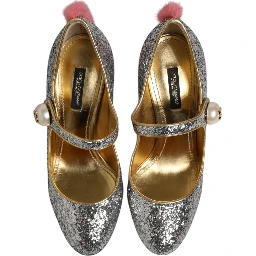 Silver Glitter Mink Fur VALLY Pumps Shoes