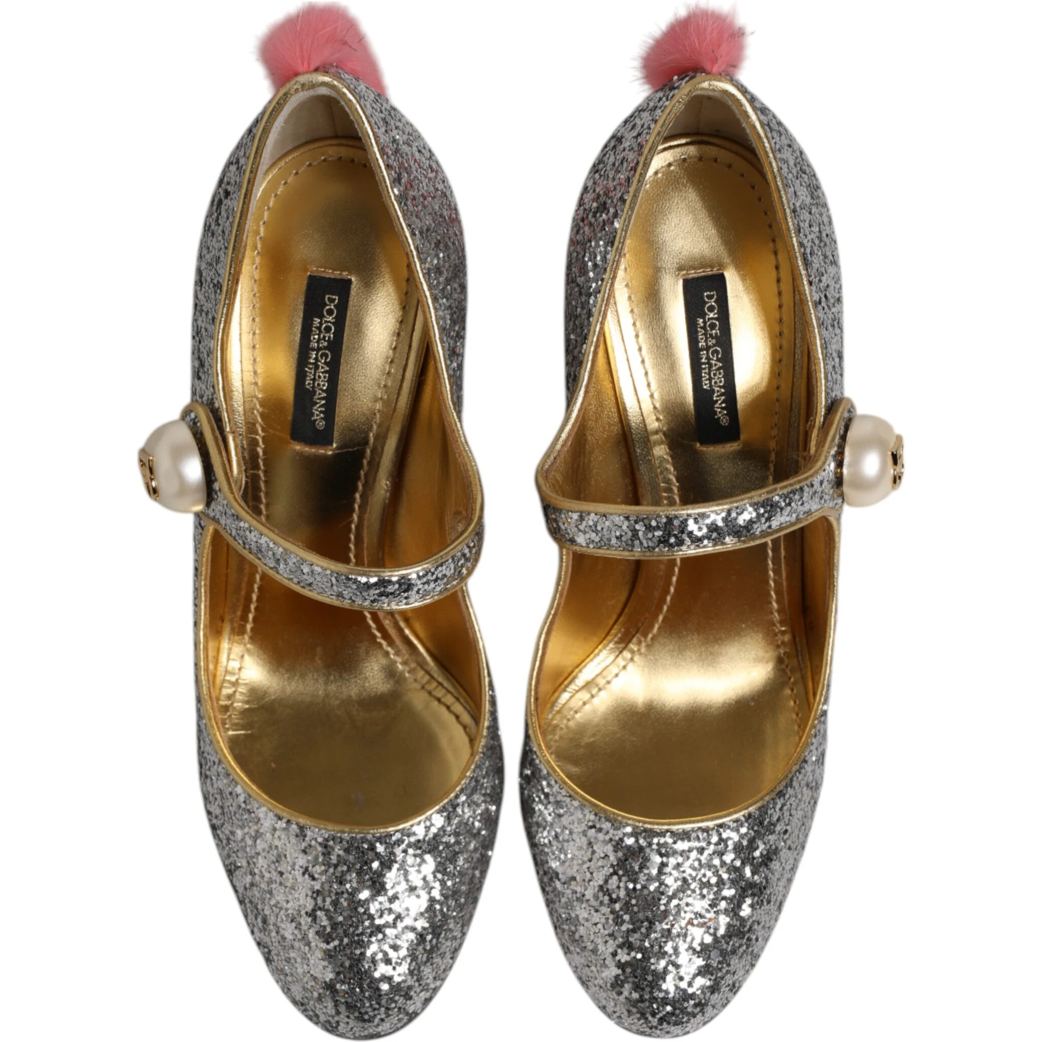 Silver Glitter Mink Fur VALLY Pumps Shoes