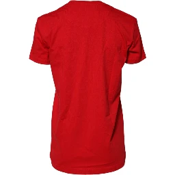 Red Cotton Short Sleeves Crew Neck Top T-shirt
