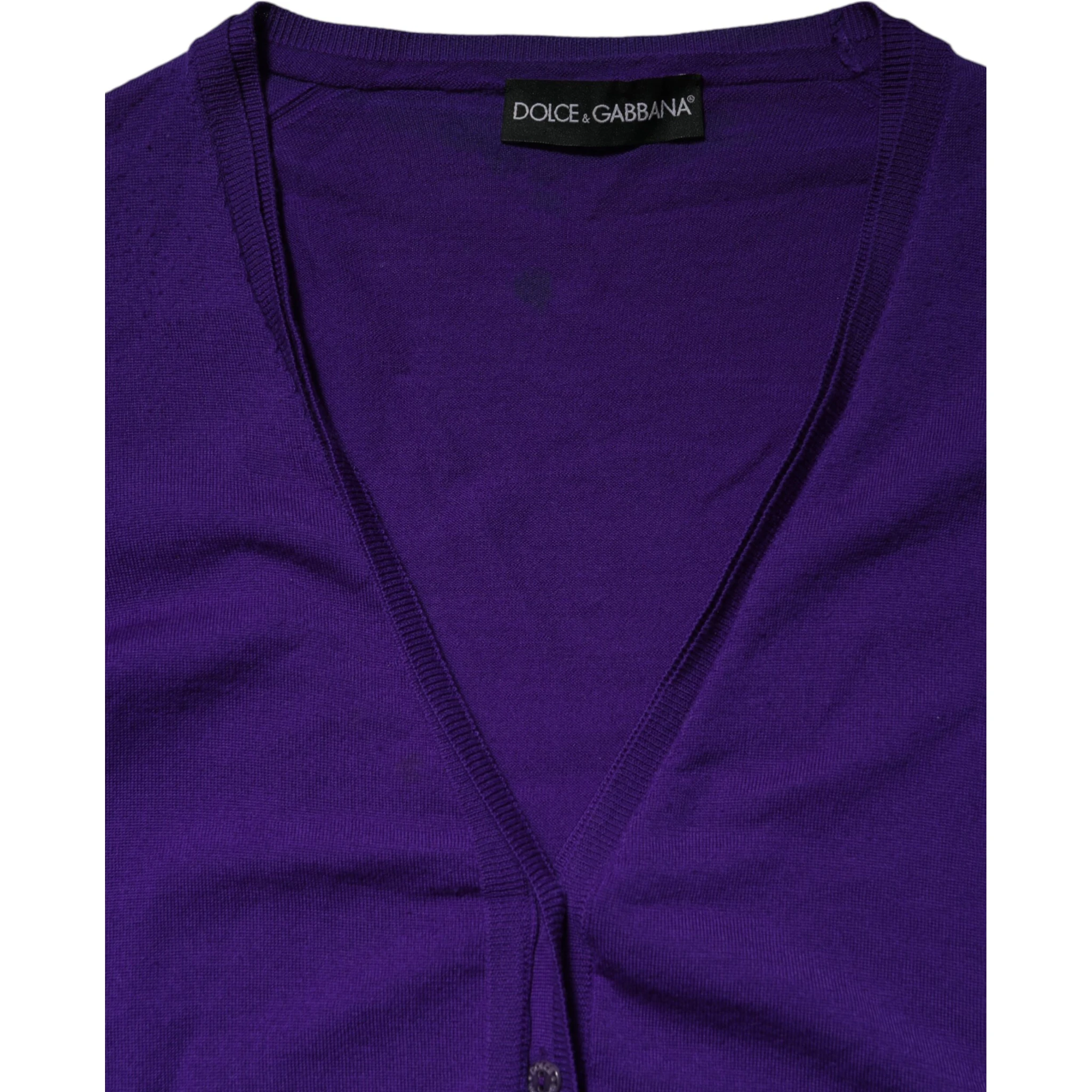Purple Wool Knit V-neck Cardigan Sweater