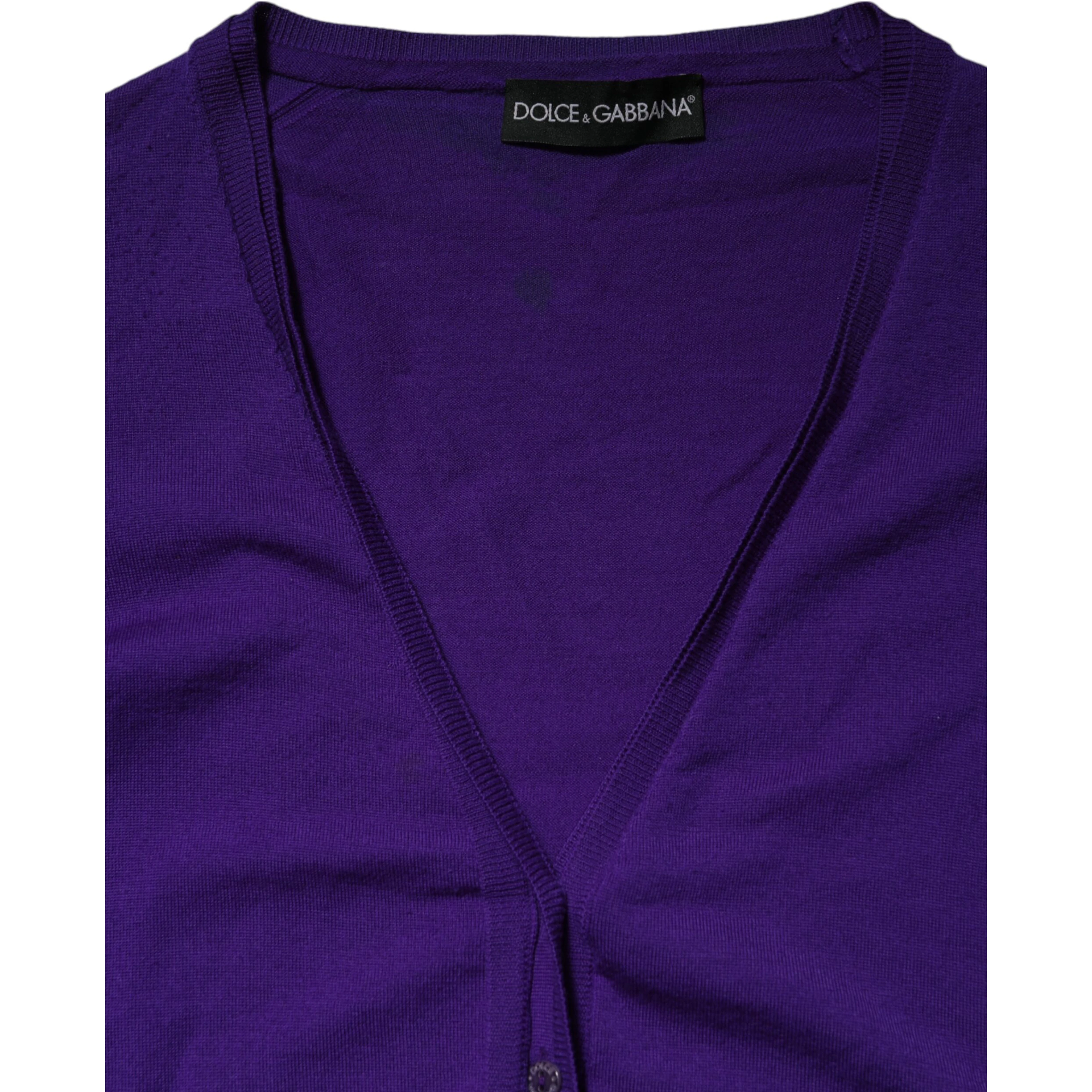 Purple Wool Knit V-neck Cardigan Sweater