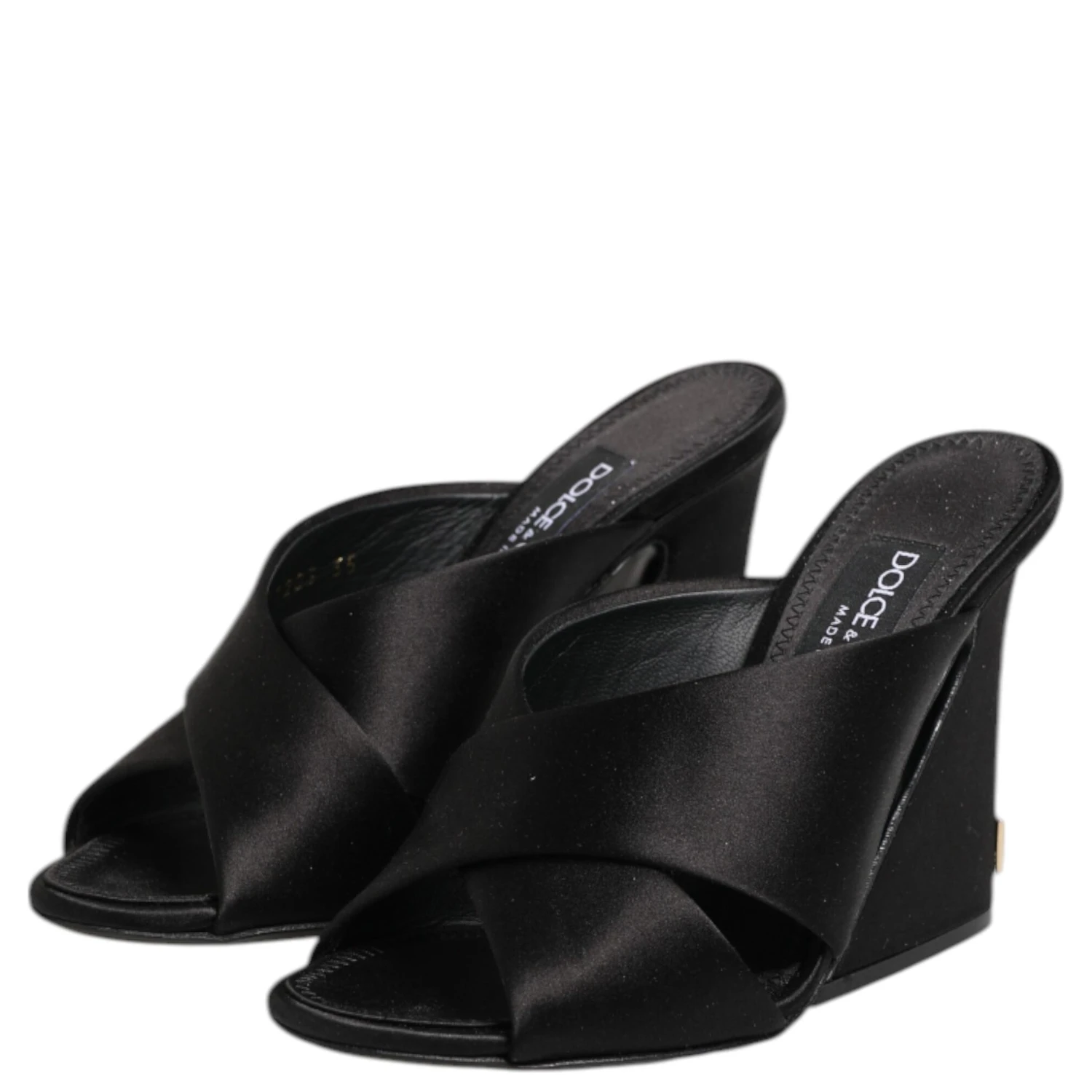 Black Logo KEIRA Satin Slides Sandals Shoes