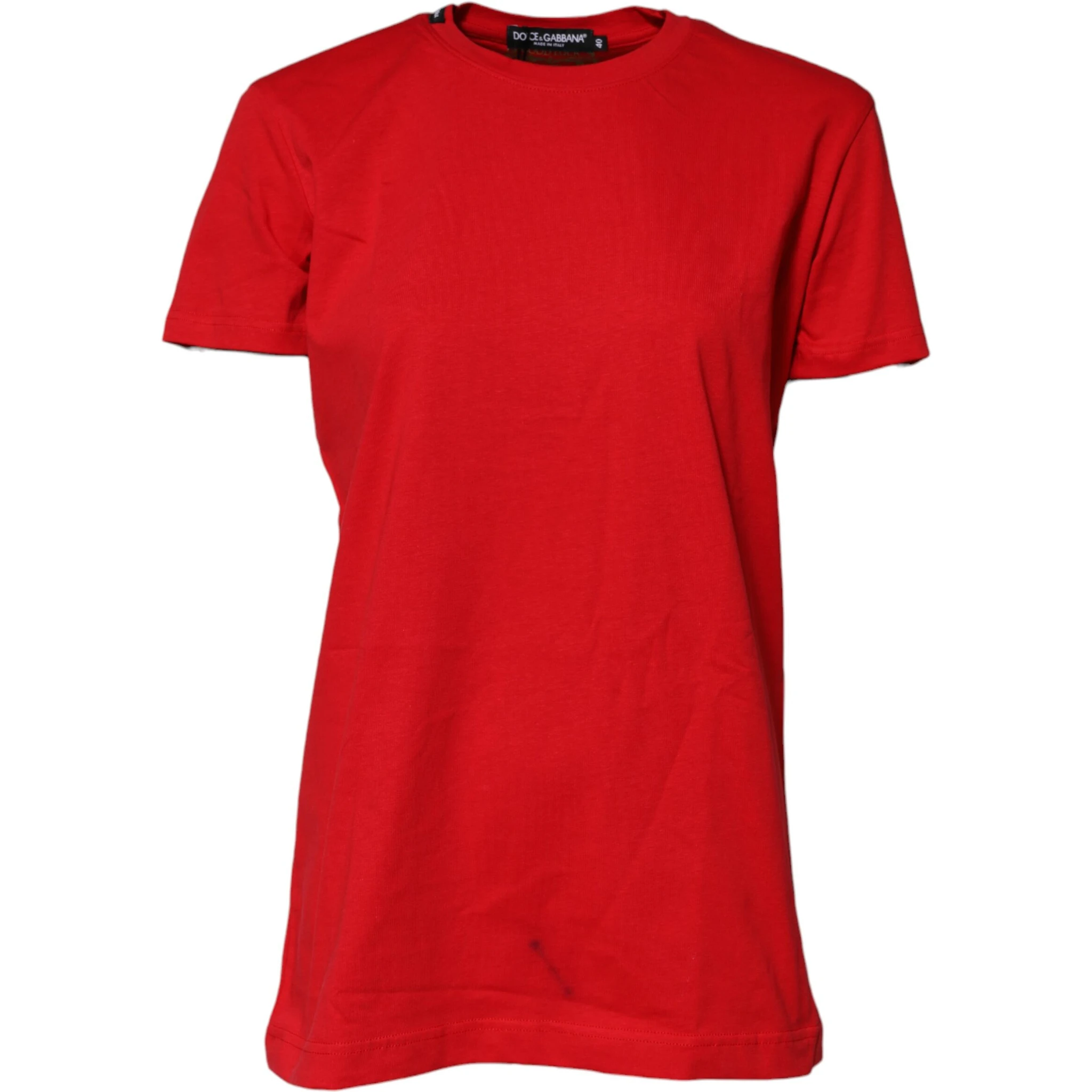 Red Cotton Short Sleeves Crew Neck Top T-shirt