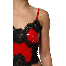 Red Black Lace Trim Polyester Sleeveless Tank Top