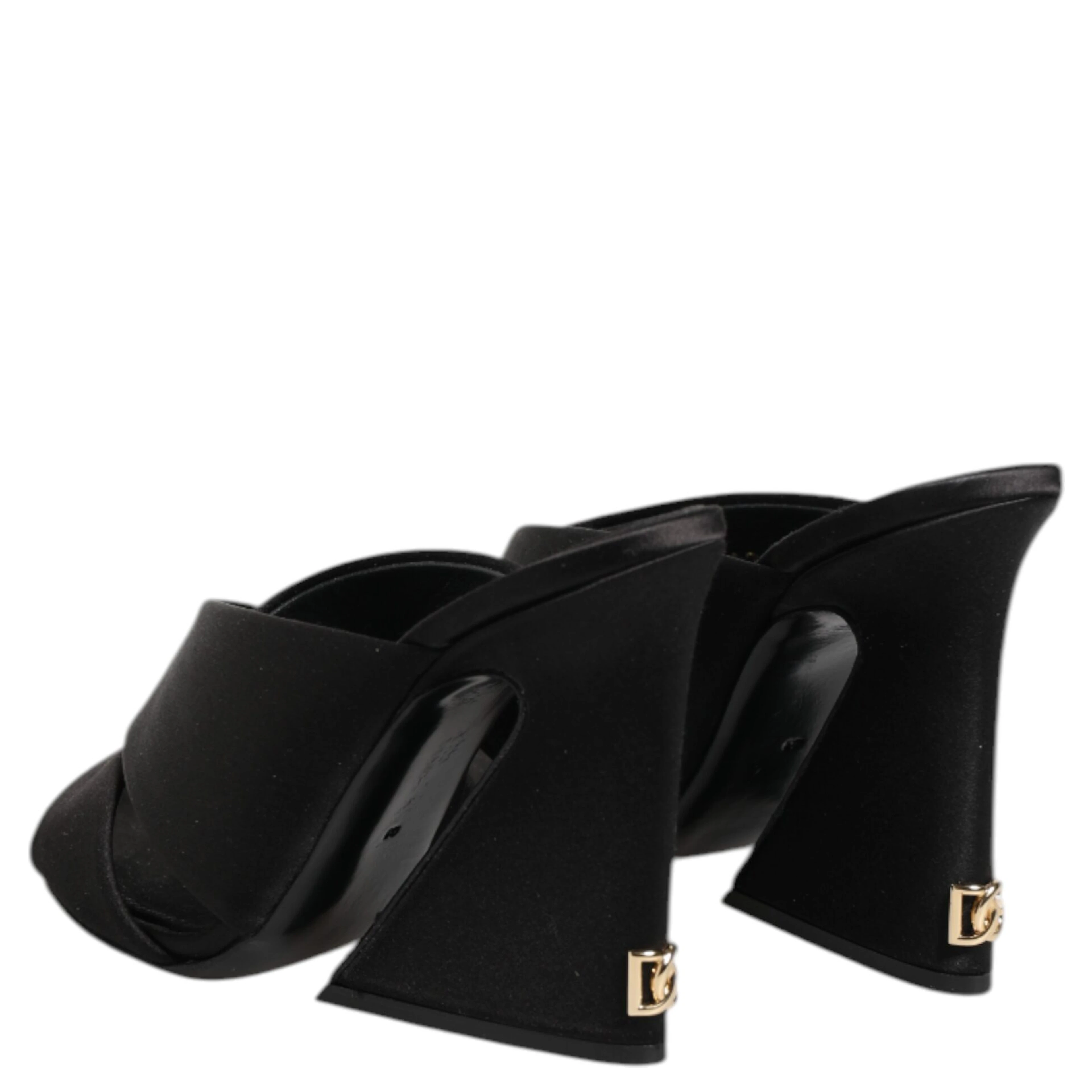 Black Logo KEIRA Satin Slides Sandals Shoes