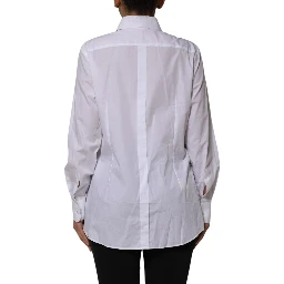 White Cotton Collared Long Sleeves Shirt Top