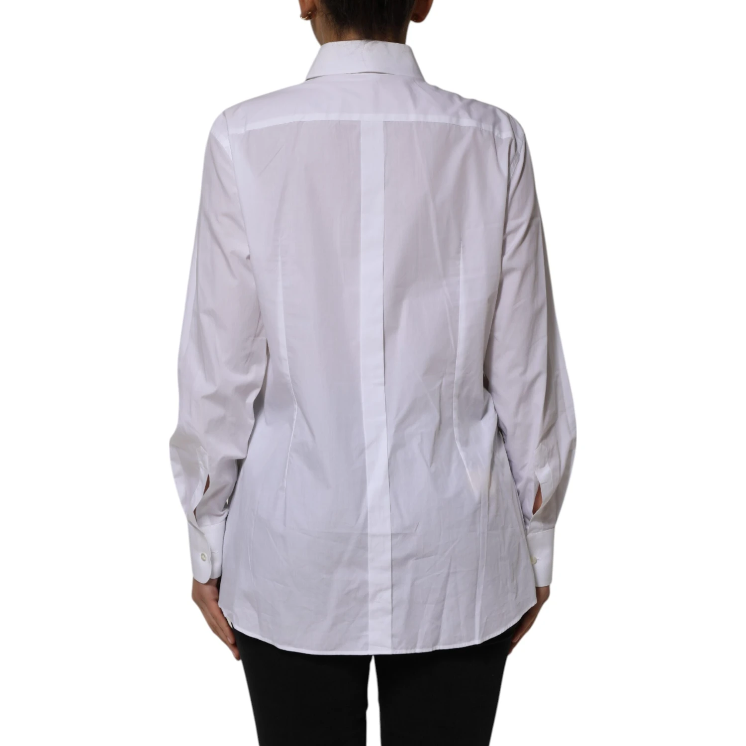 White Cotton Collared Long Sleeves Shirt Top