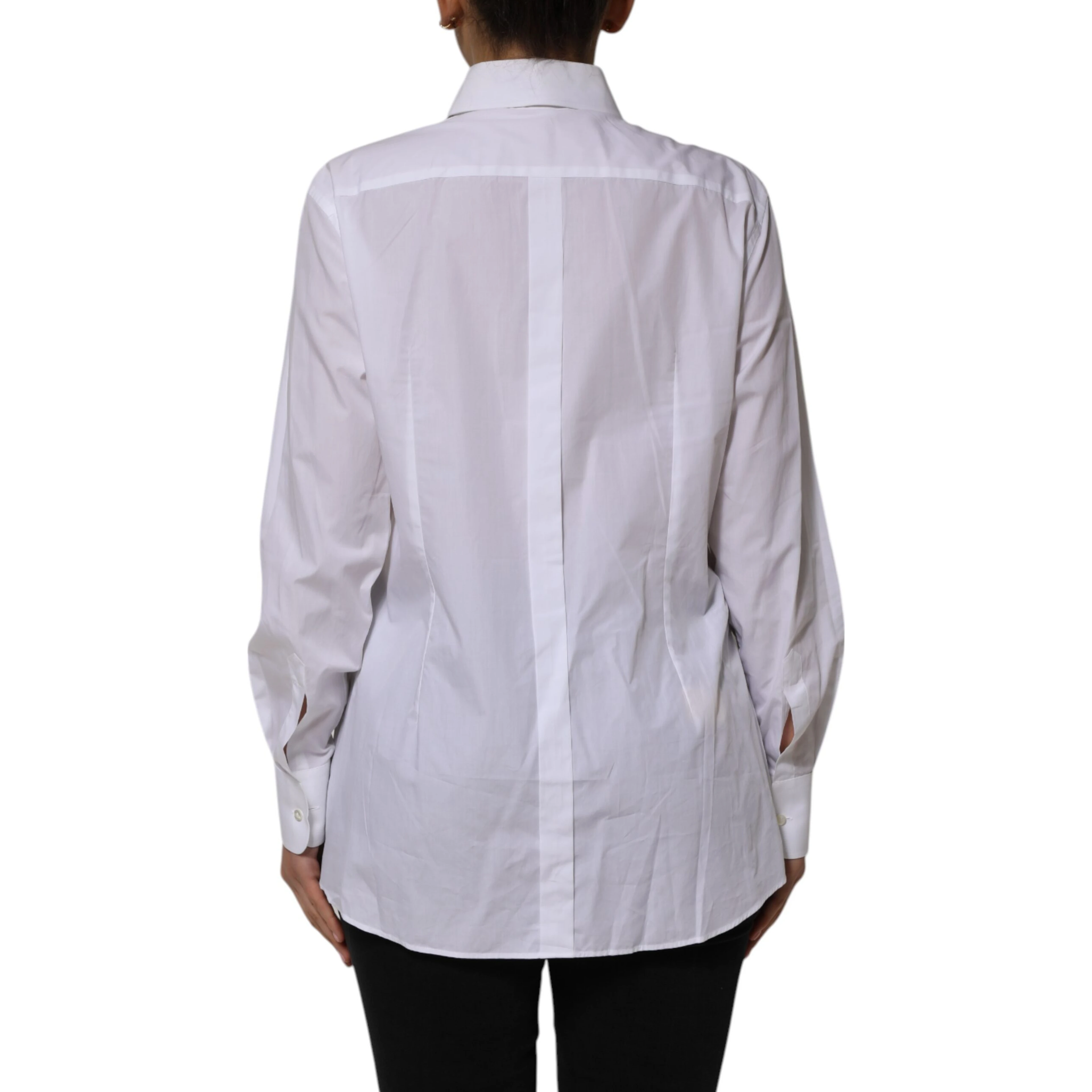 White Cotton Collared Long Sleeves Shirt Top