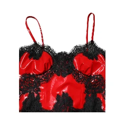 Red Black Lace Trim Polyester Sleeveless Tank Top
