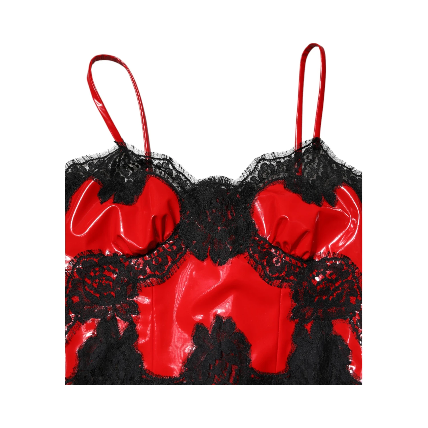 Red Black Lace Trim Polyester Sleeveless Tank Top