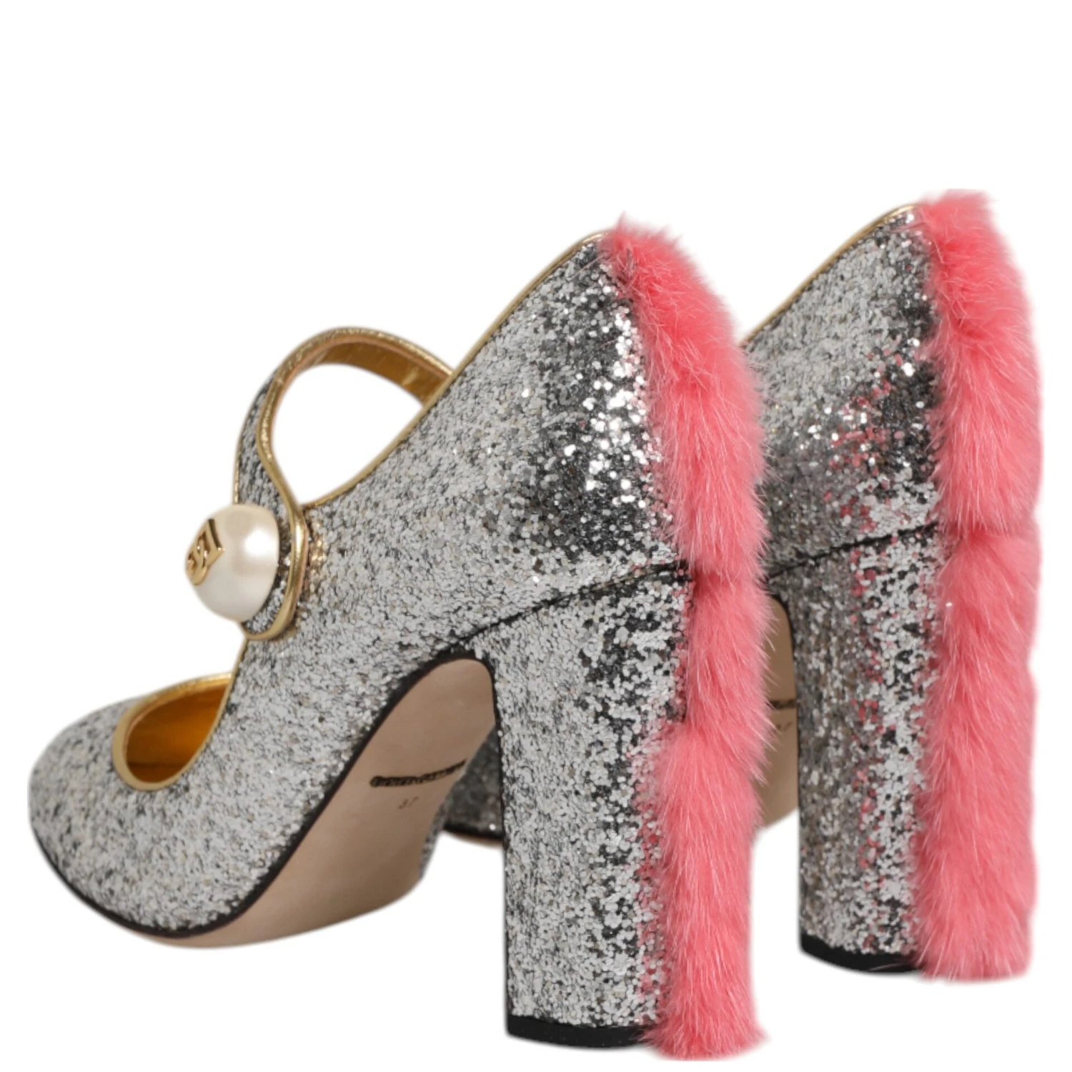 Silver Glitter Mink Fur VALLY Pumps Shoes