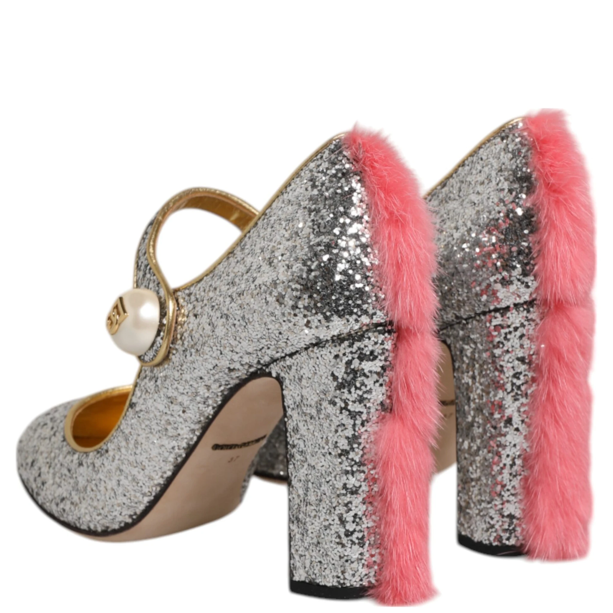 Silver Glitter Mink Fur VALLY Pumps Shoes