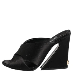 Black Logo KEIRA Satin Slides Sandals Shoes