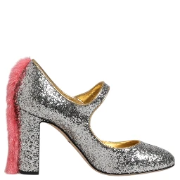 Silver Glitter Mink Fur VALLY Pumps Shoes