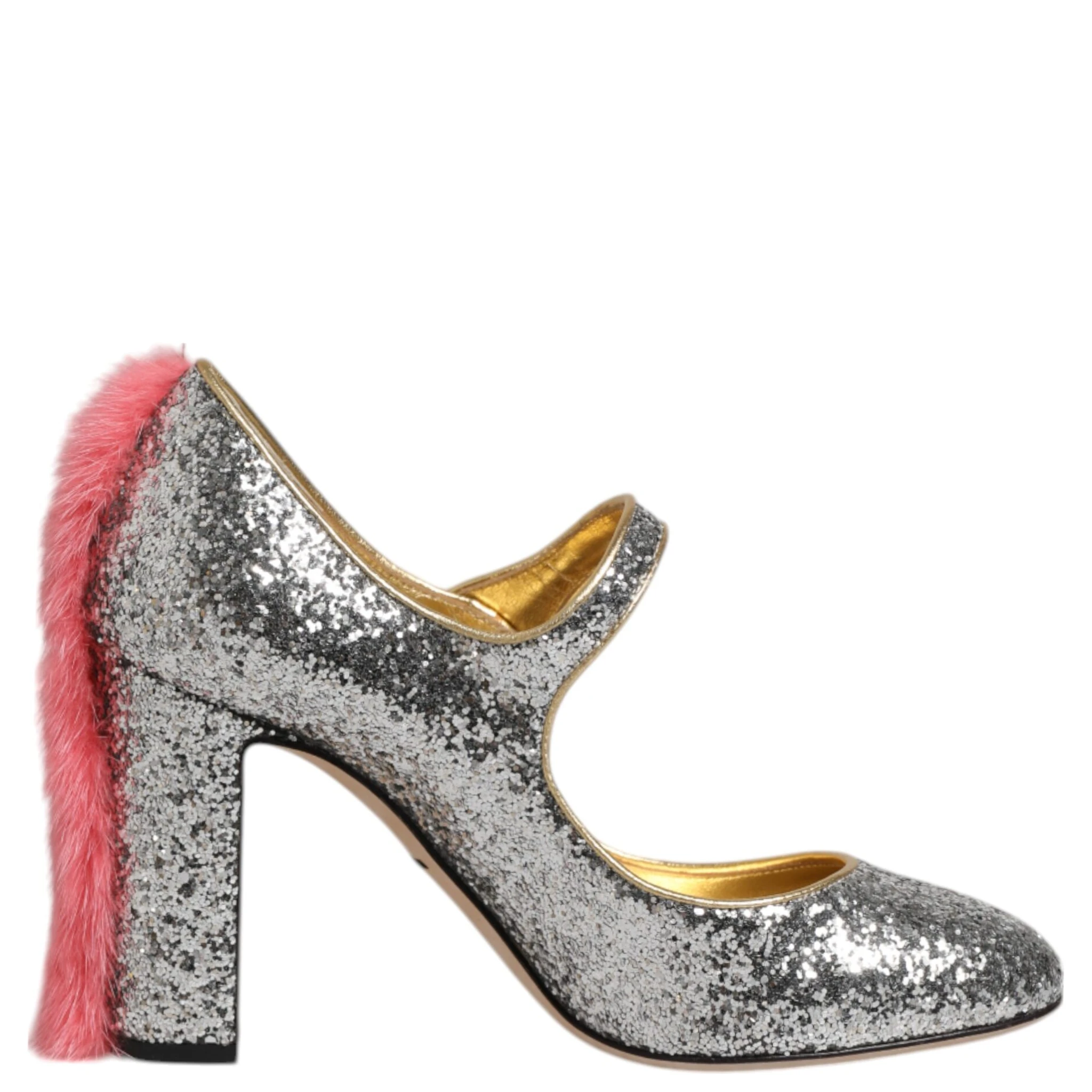Silver Glitter Mink Fur VALLY Pumps Shoes