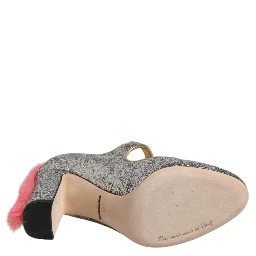 Silver Glitter Mink Fur VALLY Pumps Shoes