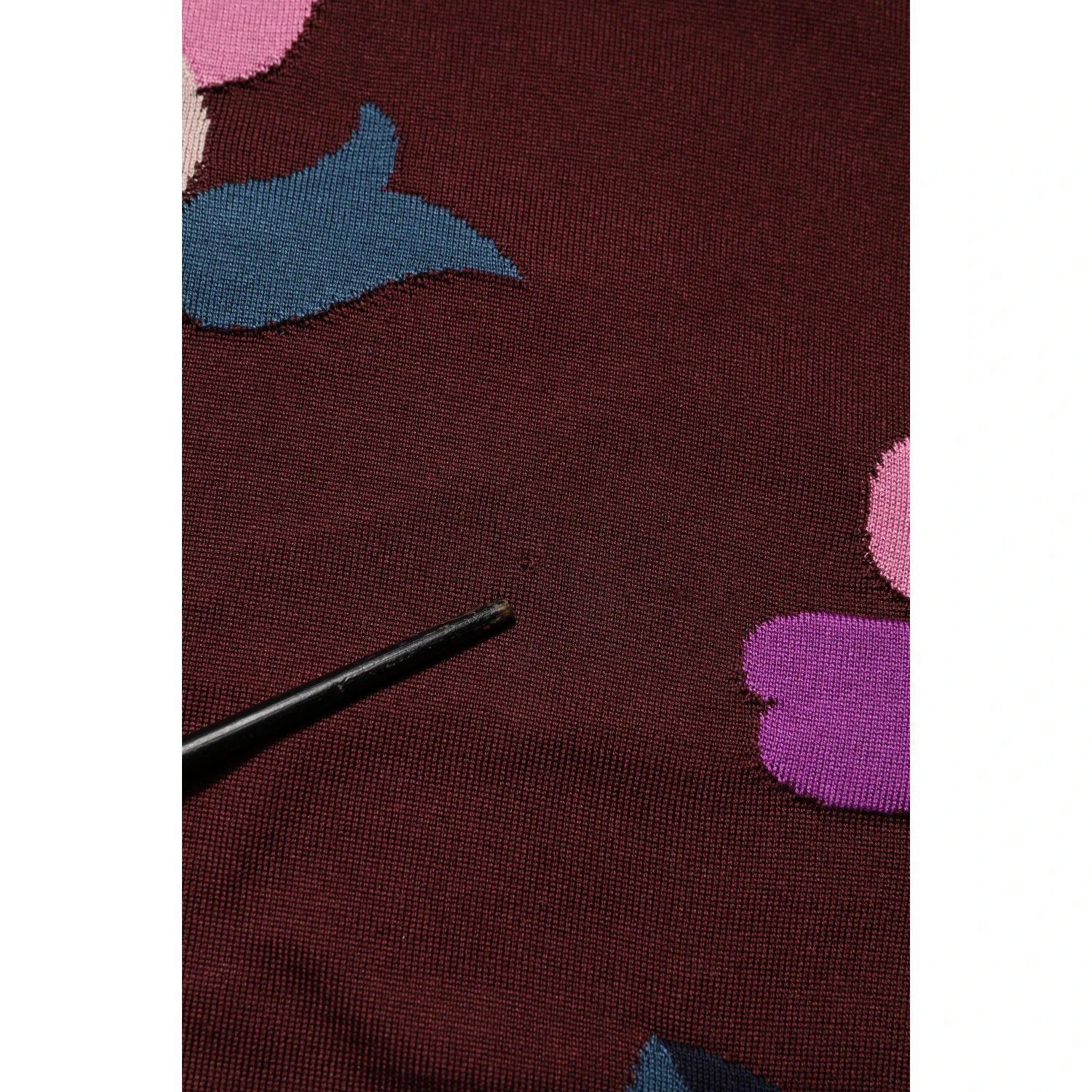 Maroon Floral Silk Crew Neck Blouse Top