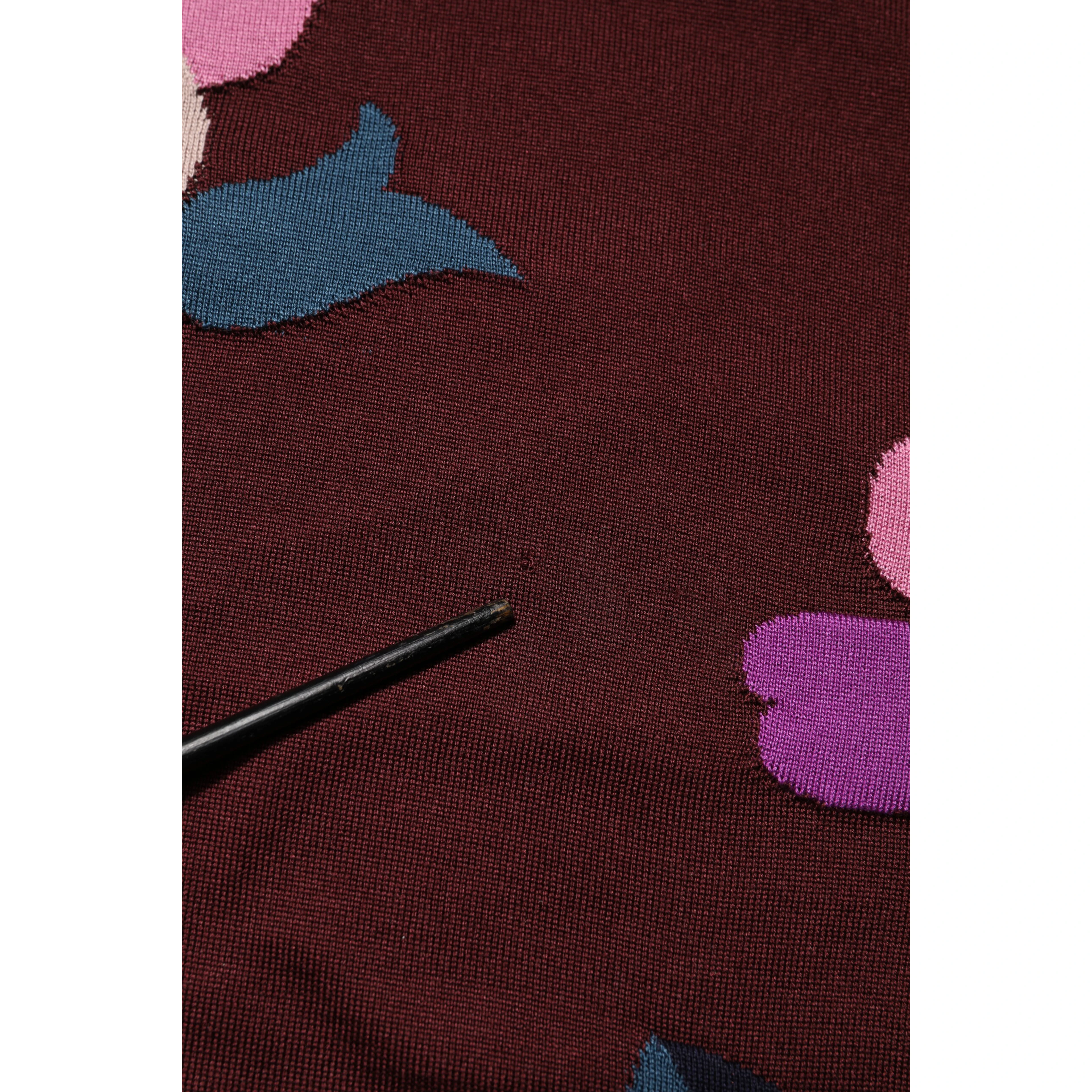 Maroon Floral Silk Crew Neck Blouse Top