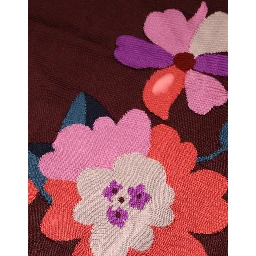 Maroon Floral Silk Crew Neck Blouse Top