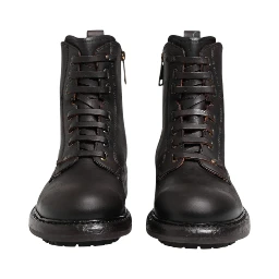 Dark Brown Leather Lace Up Mid Calf Boots Shoes
