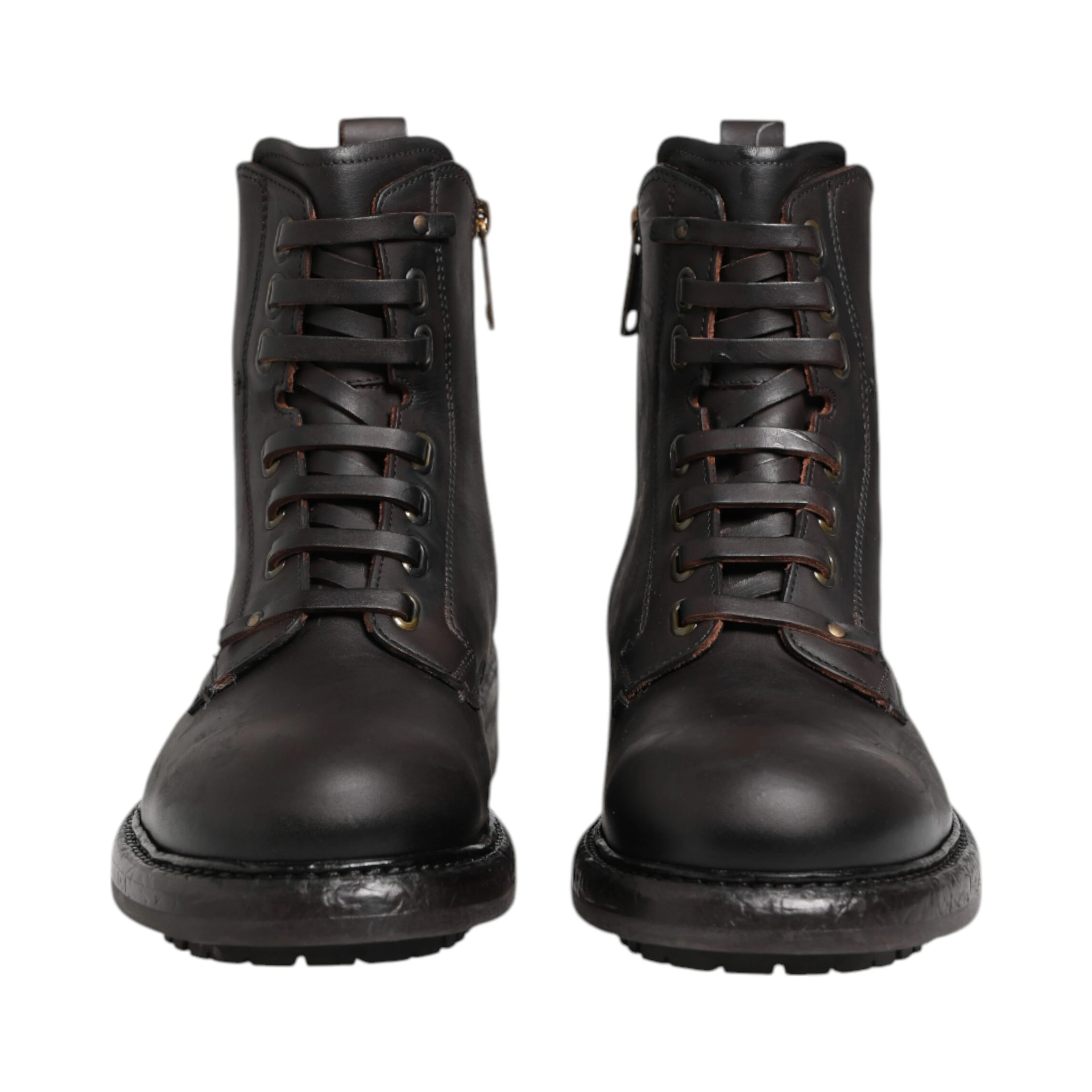 Dark Brown Leather Lace Up Mid Calf Boots Shoes