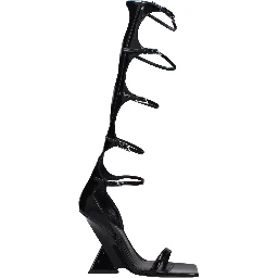 Black Leather Stiletto Heel Sandals