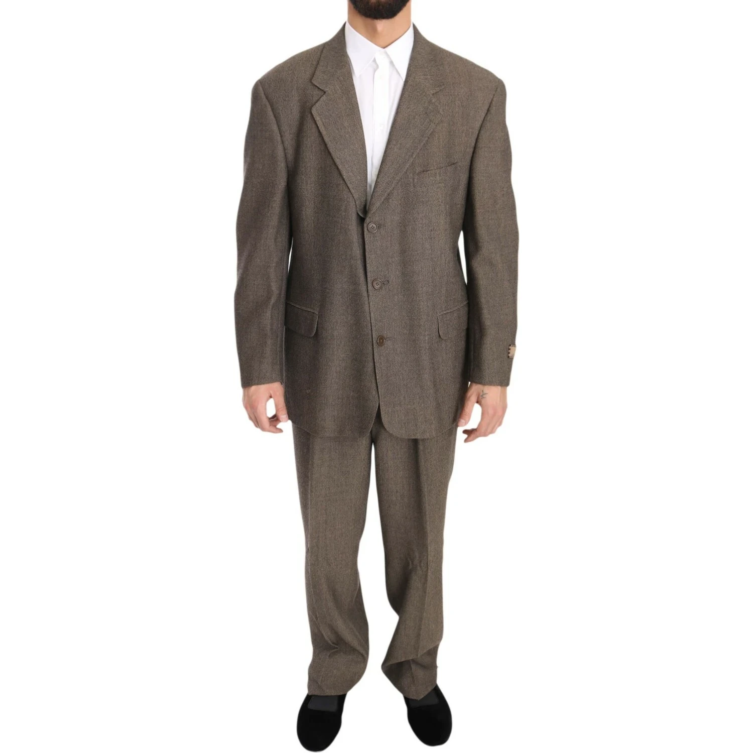 Brown Single Breasted Wool Suit