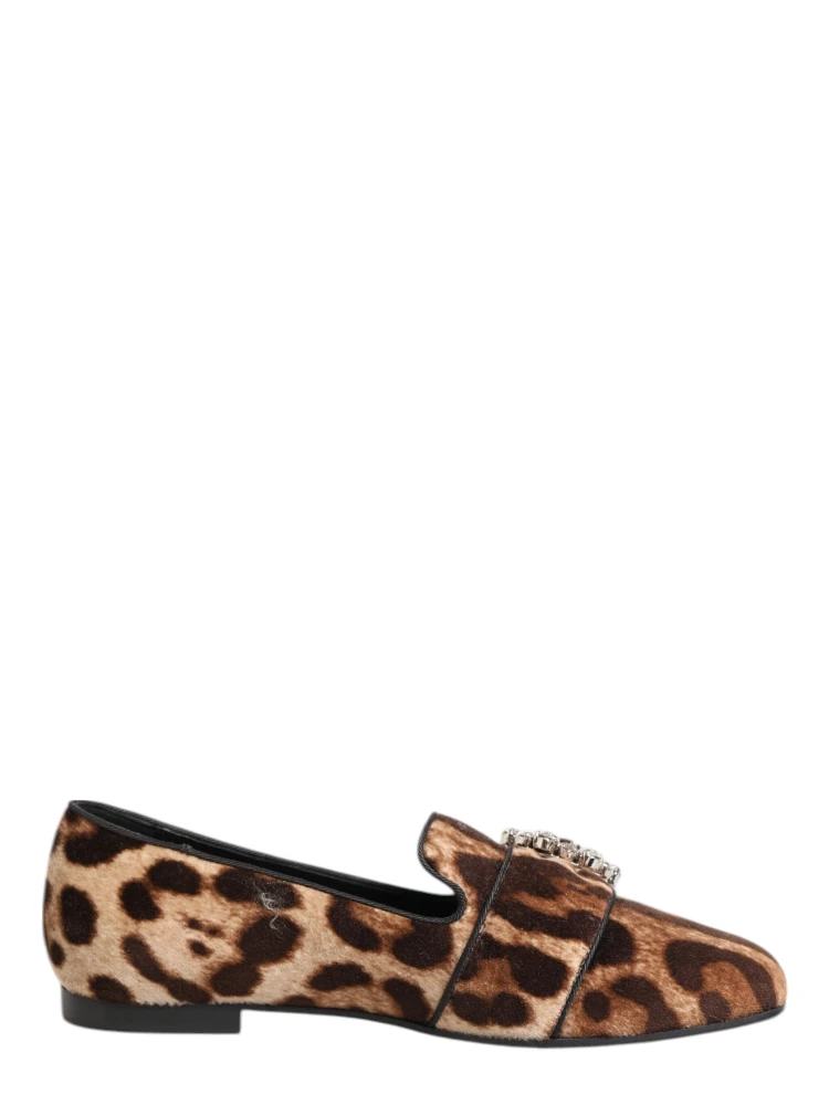 Brown Leopard Print Crystals Loafers Flats Shoes
