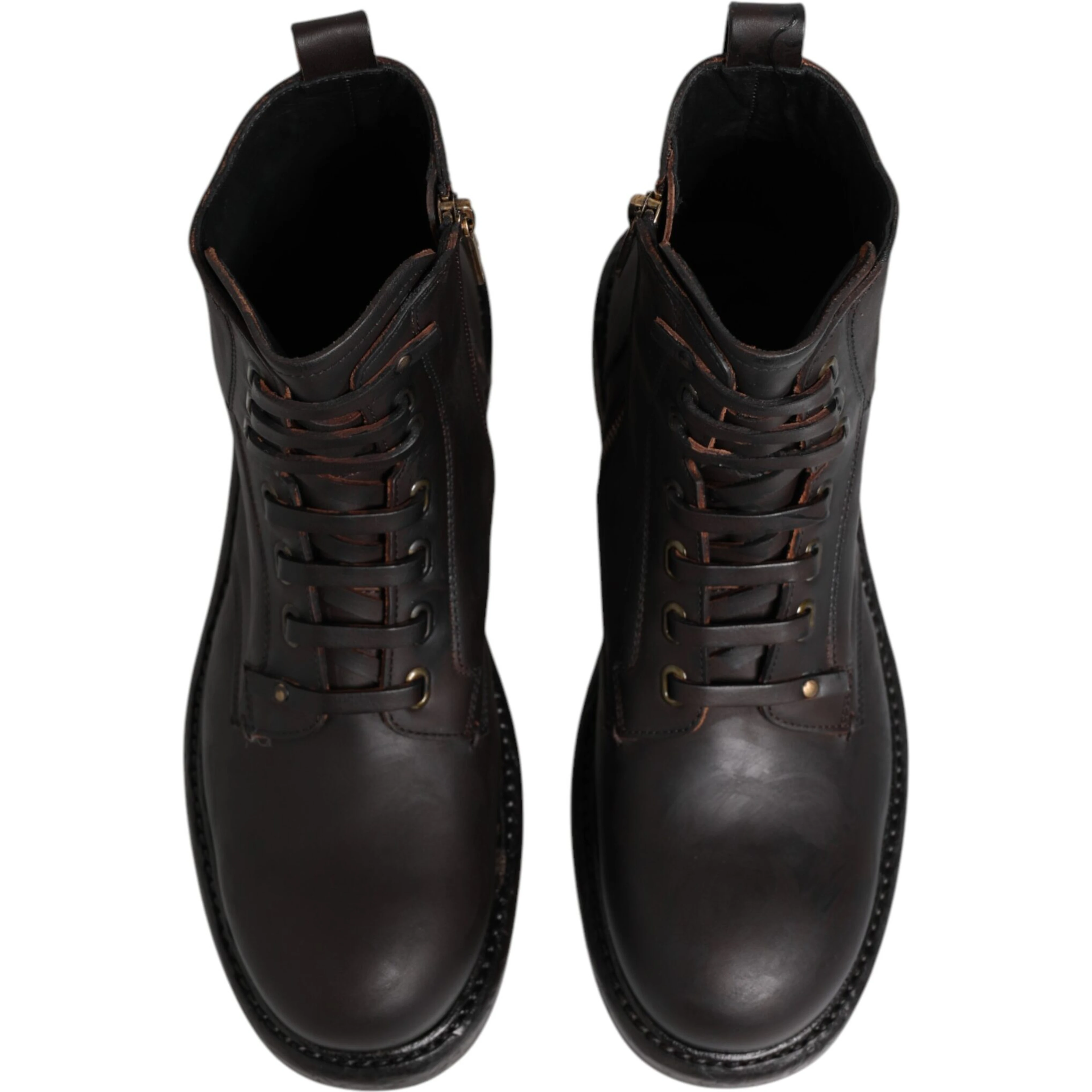 Dark Brown Leather Lace Up Mid Calf Boots Shoes