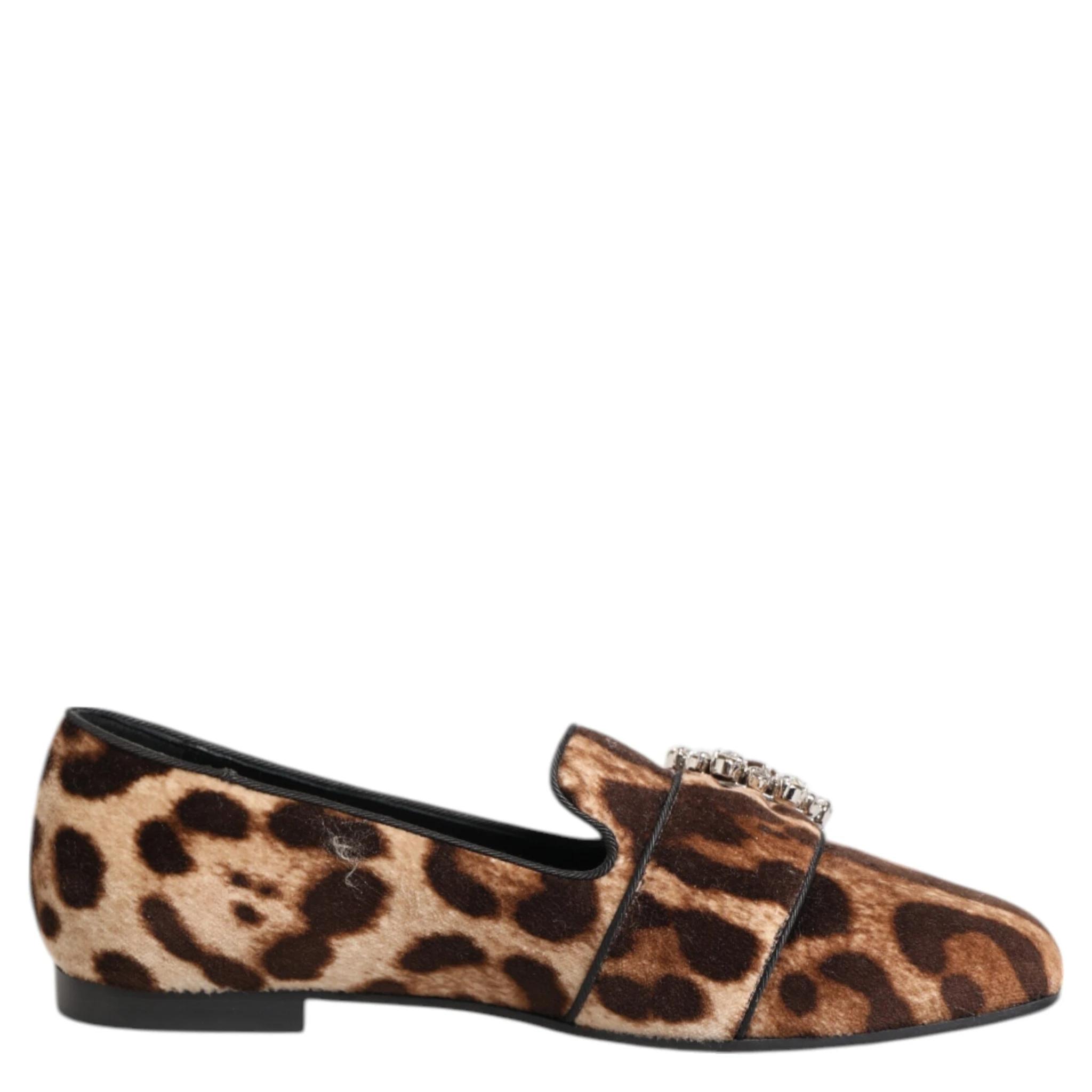 Brown Leopard Print Crystals Loafers Flats Shoes