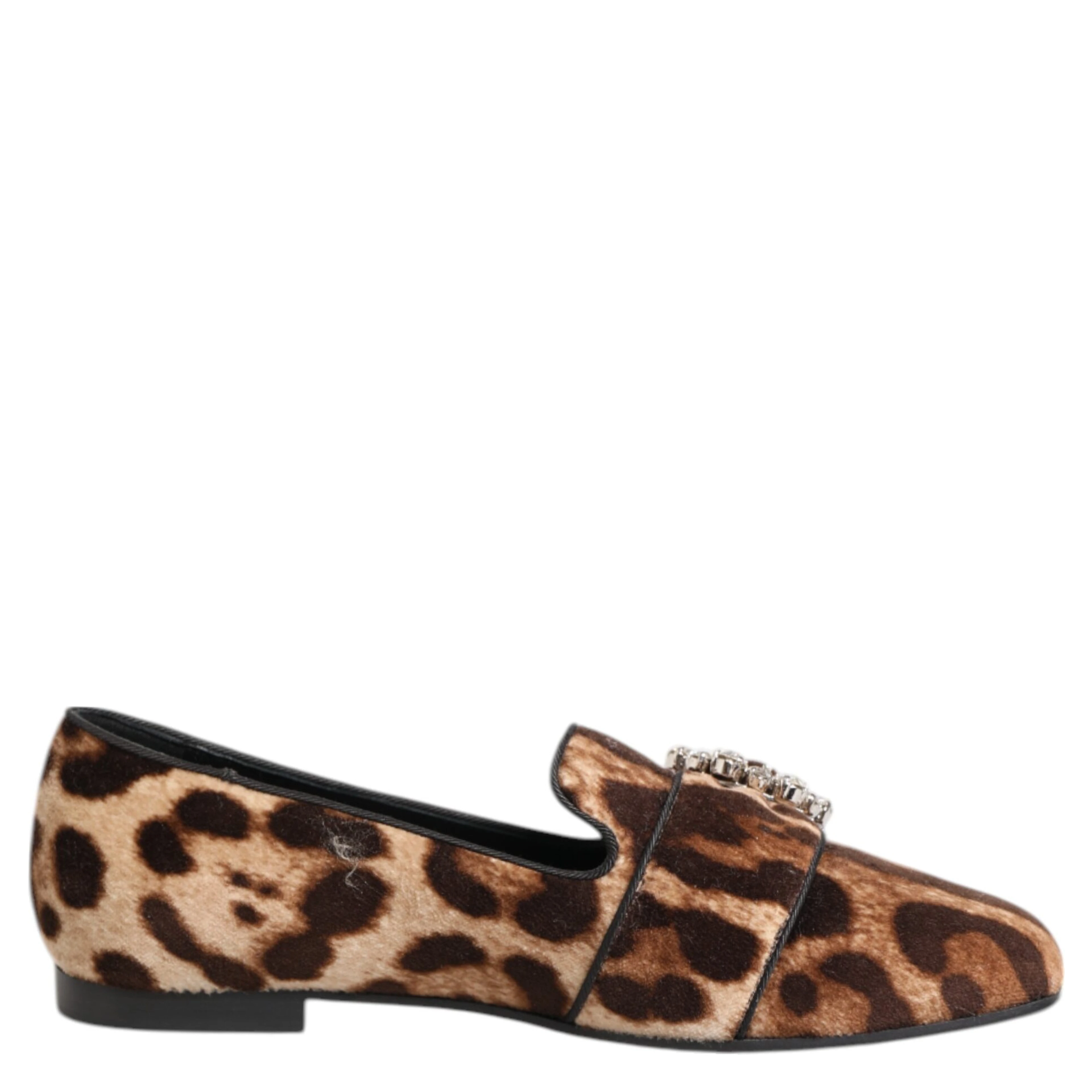 Brown Leopard Print Crystals Loafers Flats Shoes