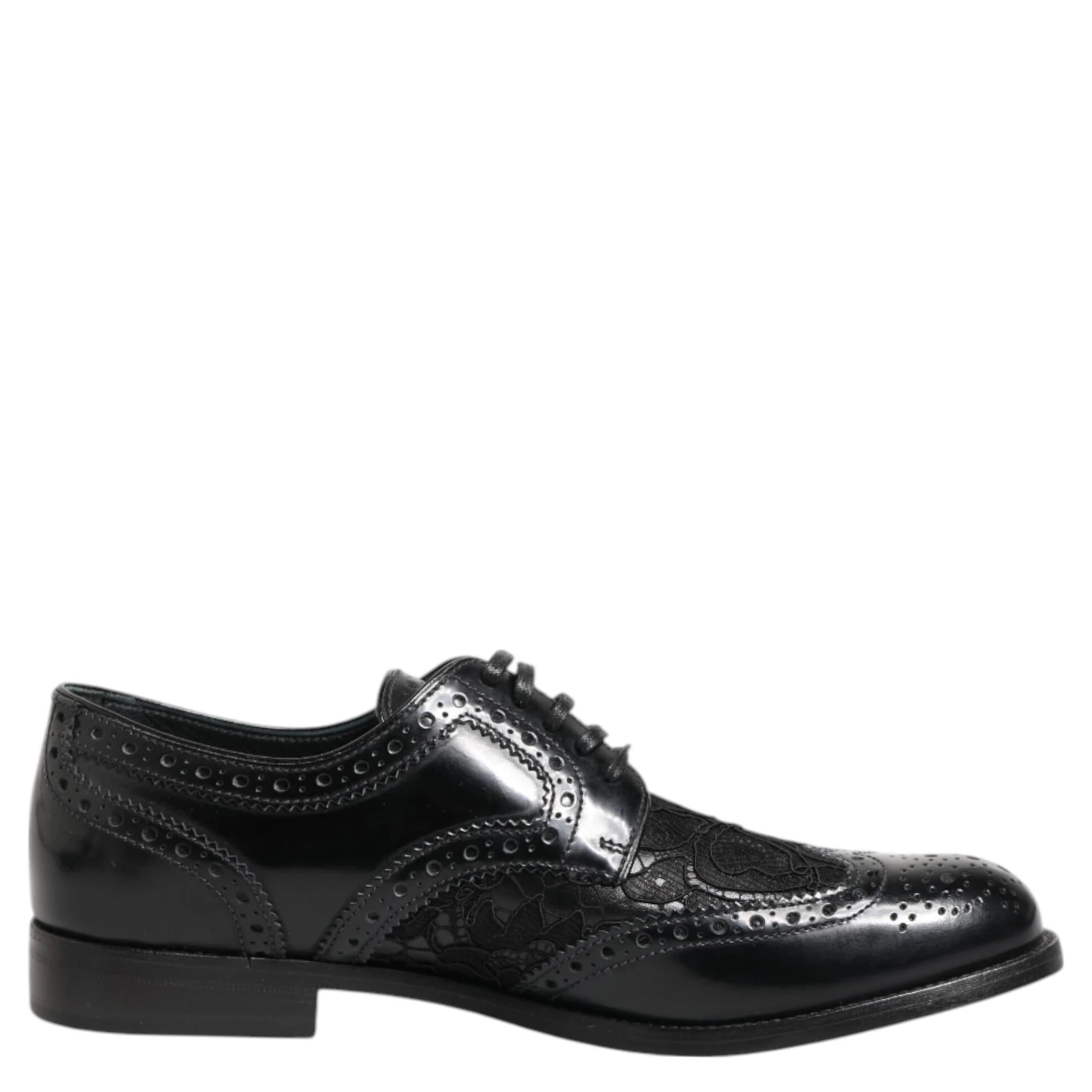 Black Leather Floral Lace Dress Formal Shoes