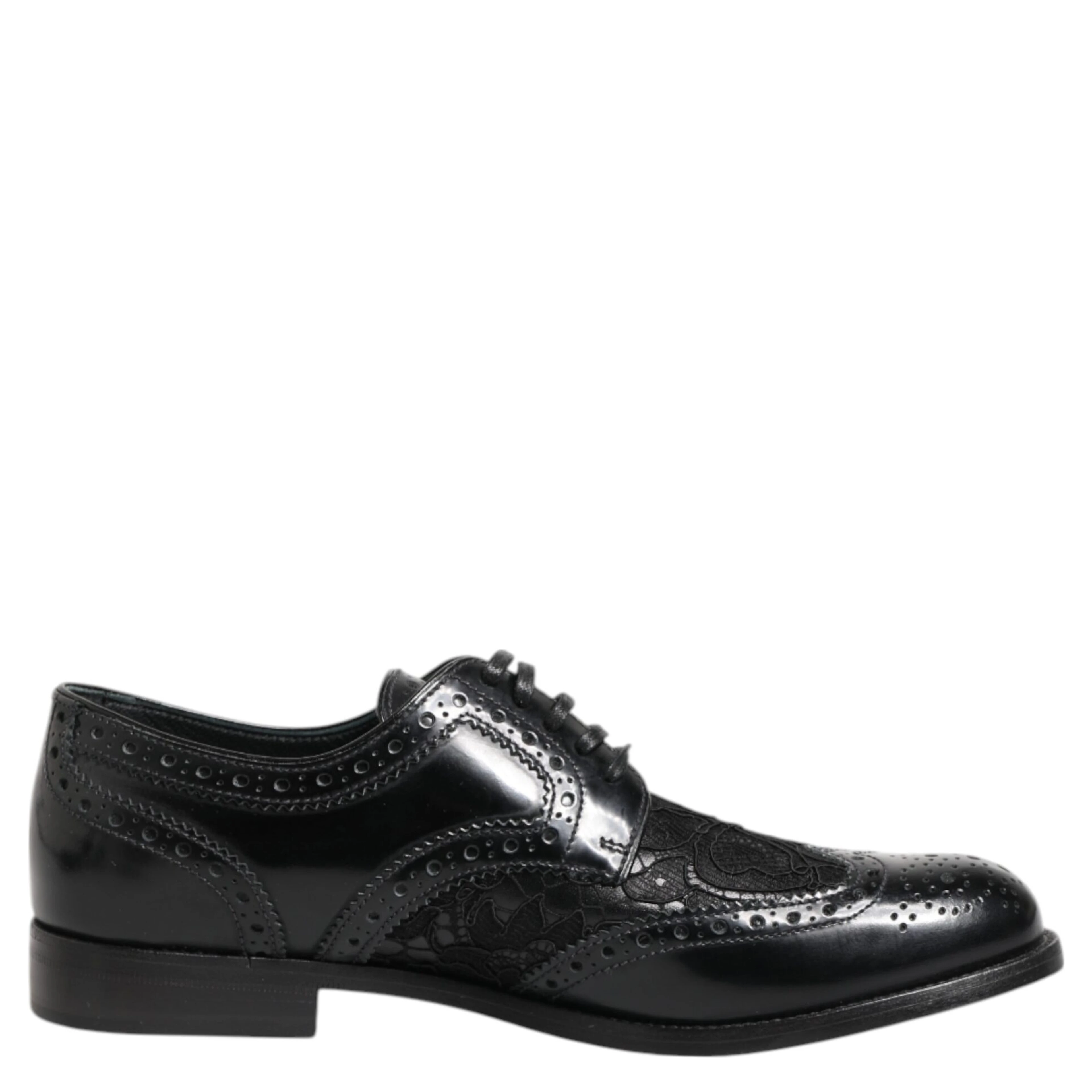 Black Leather Floral Lace Dress Formal Shoes