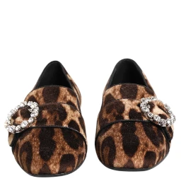 Brown Leopard Print Crystals Loafers Flats Shoes