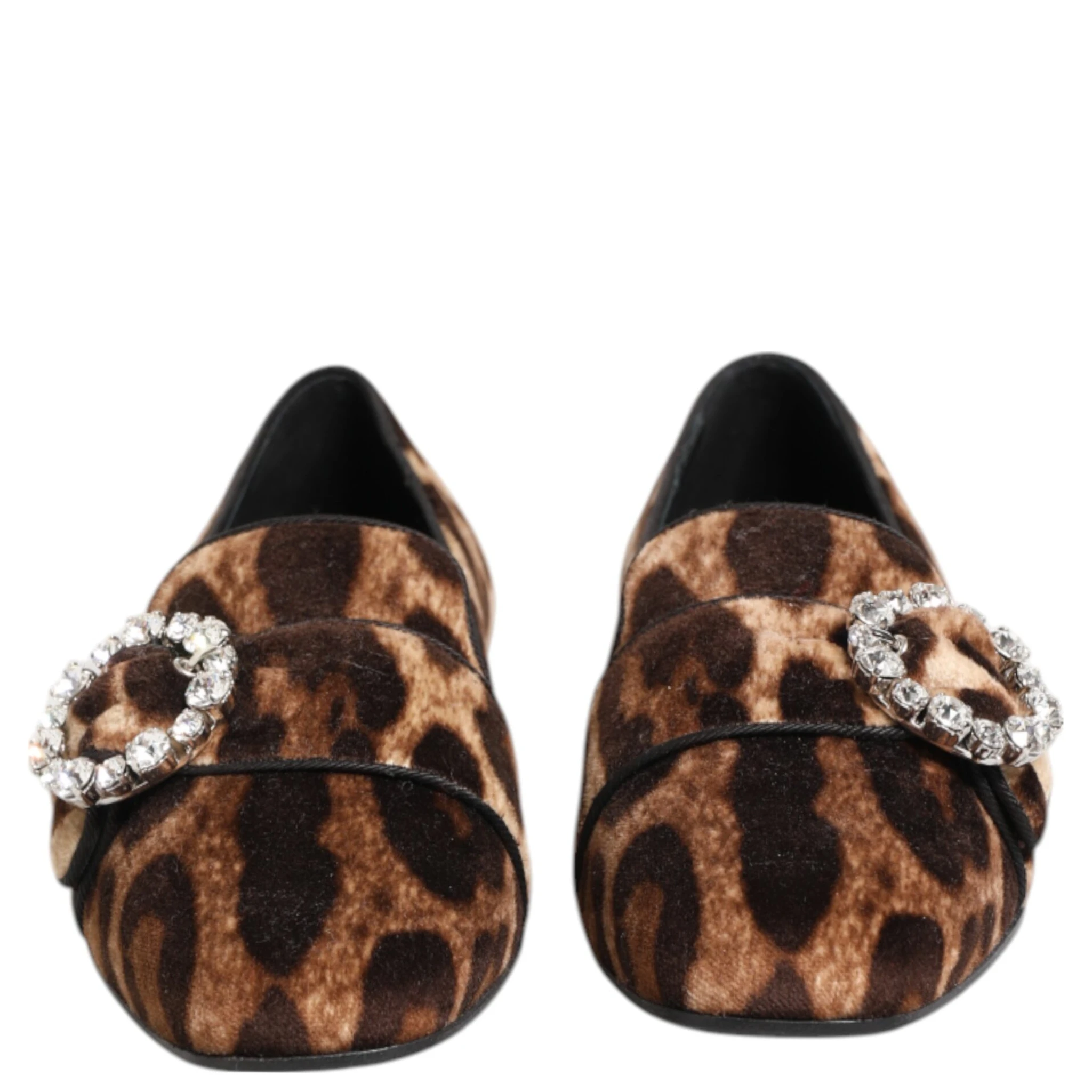 Brown Leopard Print Crystals Loafers Flats Shoes