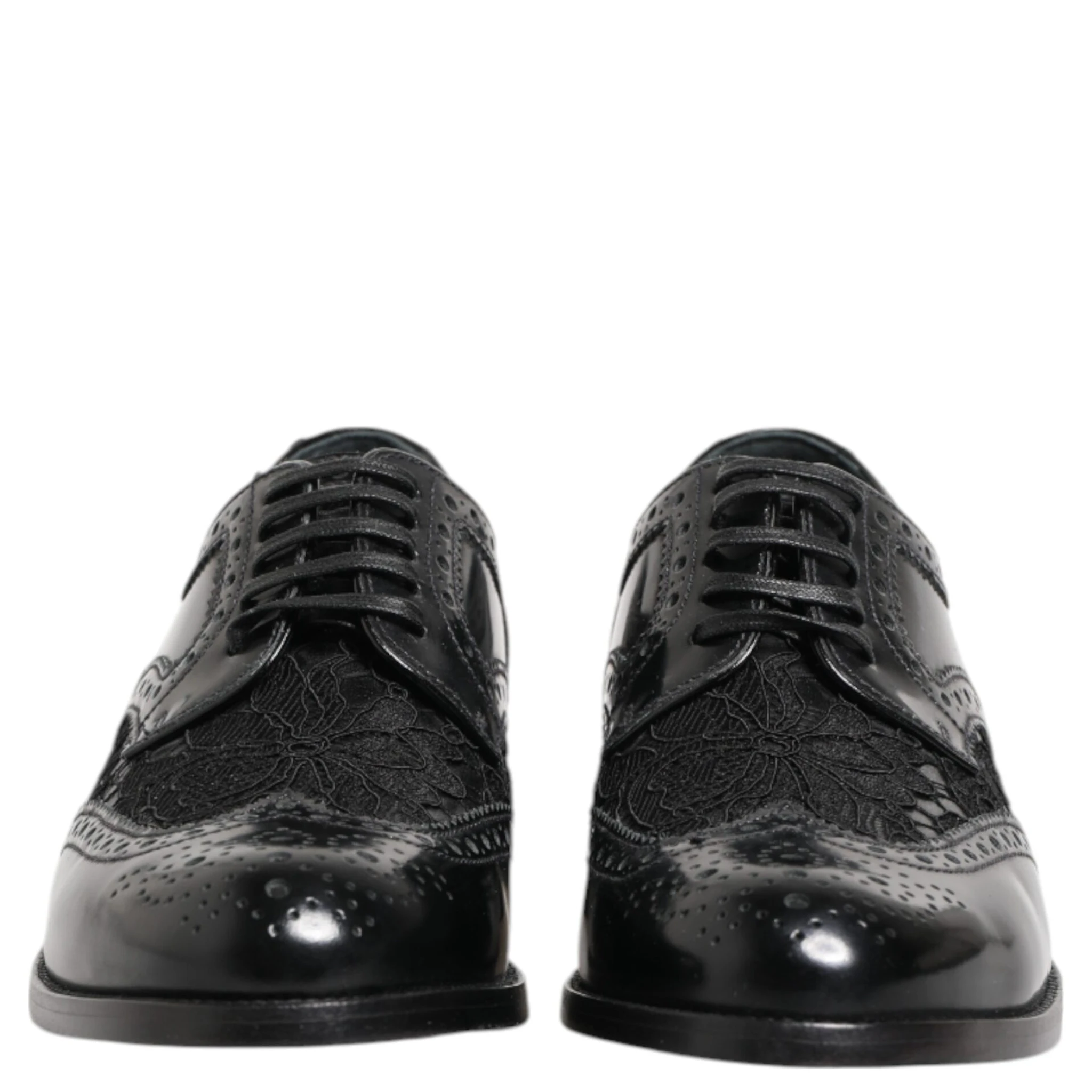 Black Leather Floral Lace Dress Formal Shoes