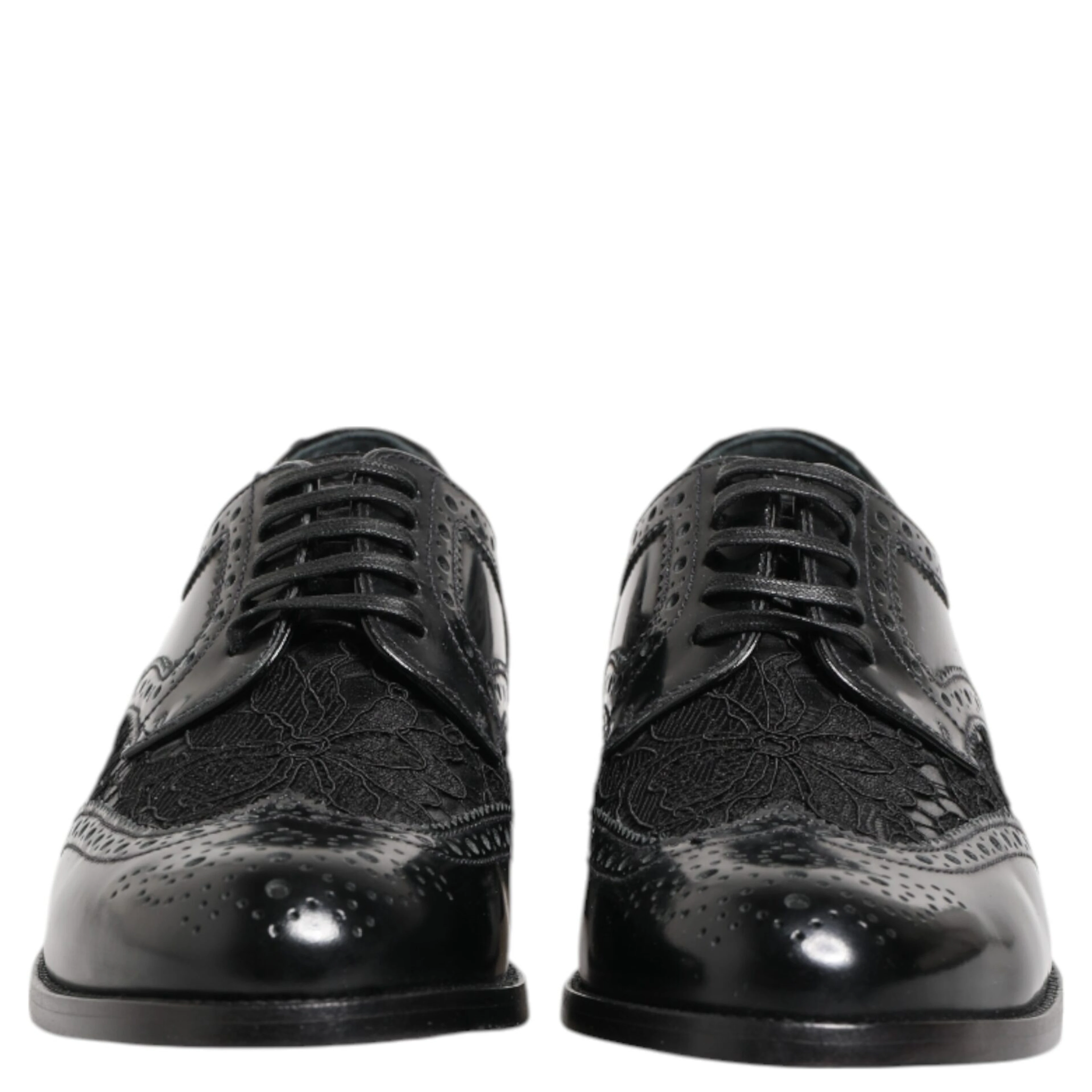Black Leather Floral Lace Dress Formal Shoes
