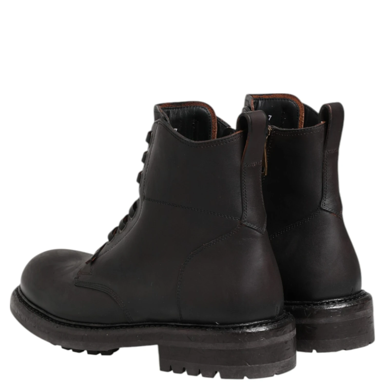 Dark Brown Leather Lace Up Mid Calf Boots Shoes